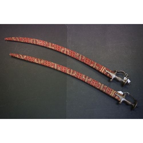 358 - A Pair Of Traditional Indian Talwar Swords Complete With Decorative Scabbards.