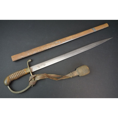 360 - A World War One Era Turkish Officers Short Sword With Brass Fittings, Wooden Grips And Pommel.