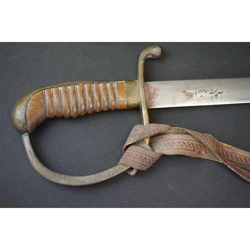 360 - A World War One Era Turkish Officers Short Sword With Brass Fittings, Wooden Grips And Pommel.