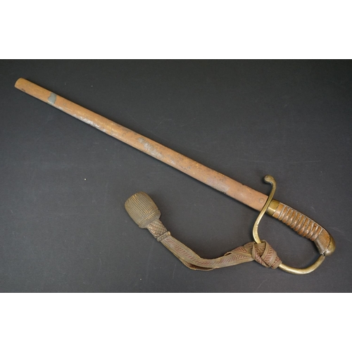 360 - A World War One Era Turkish Officers Short Sword With Brass Fittings, Wooden Grips And Pommel.