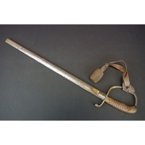 360 - A World War One Era Turkish Officers Short Sword With Brass Fittings, Wooden Grips And Pommel.