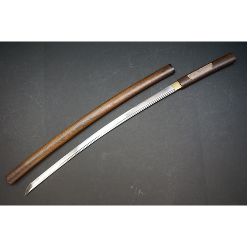 363 - A Japanese Katana Sword, Blade Measures Approx 69cm, Tang Unsigned, Within Wooden Scabbard And Toget... 