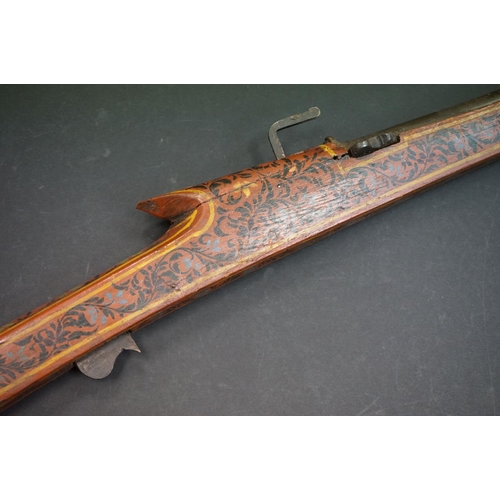 368 - A Mid 19th Century Indian Matchlock Toreador Musket Rifle, Decoratively Hand Painted Stock With Heav... 