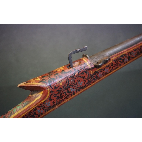 368 - A Mid 19th Century Indian Matchlock Toreador Musket Rifle, Decoratively Hand Painted Stock With Heav... 