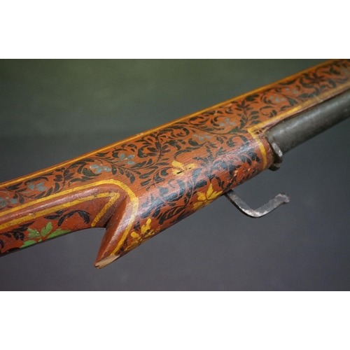 368 - A Mid 19th Century Indian Matchlock Toreador Musket Rifle, Decoratively Hand Painted Stock With Heav... 