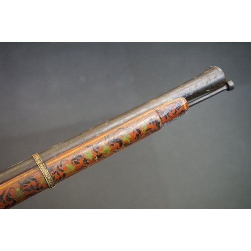 368 - A Mid 19th Century Indian Matchlock Toreador Musket Rifle, Decoratively Hand Painted Stock With Heav... 