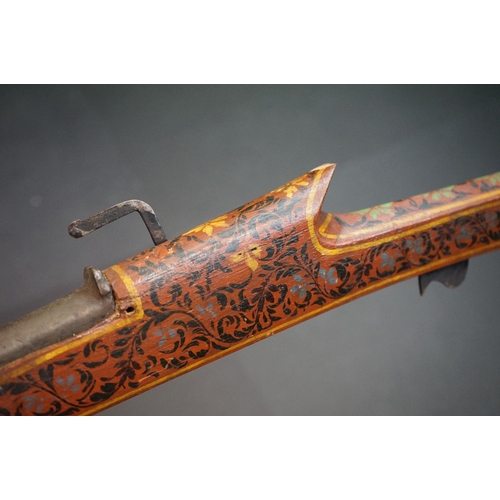 368 - A Mid 19th Century Indian Matchlock Toreador Musket Rifle, Decoratively Hand Painted Stock With Heav... 