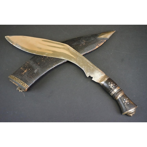 382 - An Indian Kukri Knife With Chrome Plated Blade And Original Scabbard.