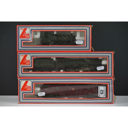 62 - Three Lima OO gauge locomotives to include Rapid, King George V and GWR 0-6-0 in green livery