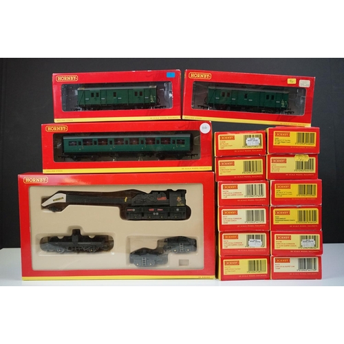 82 - 16 Boxed Hornby OO gauge items of rolling stock to include R6183 BR 75 Ton Breakdown Car weathered e... 