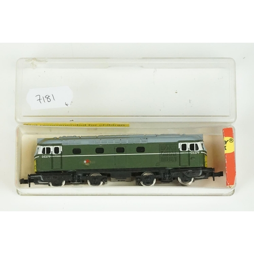 90 - Four Trix N gauge locomotives contained within Hornby Minitrix boxes to include Pennsylvania 5495 4-... 