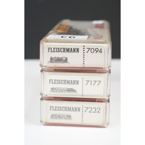 93 - Three cased Fleischmann N gauge locomotives to include 7177, 7232 & 7094