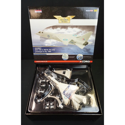 1014 - Four boxed 1/72 Corgi Aviation Archive diecast model planes to include AA38601 BAC TSR-2, XR219 the ... 