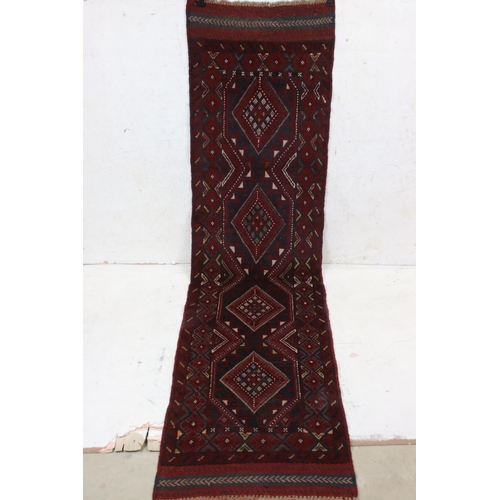 594 - Woolen Hand Knotted Meshwani Runner Rug, 242cm x 61cm