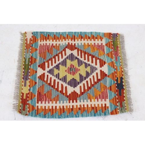 596 - Wool Hand Knotted Chobi Kilim Rug, 51cm x 50cm