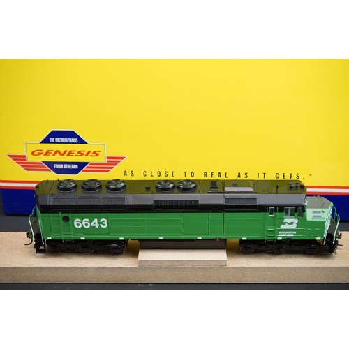 189 - Boxed Genesis HO gauge G67617 Burlington Northern F45 6628 locomotive with sound, in outer trade box