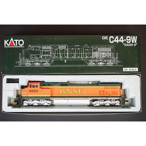 196 - Two boxed Kato HO gauge GE C44-9W DASH 9 Burlington Northern - Santa Fe locomotives to include 37-63... 