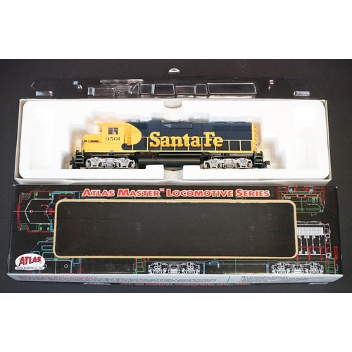 203 - Two boxed Atlas Master Locomotive Series HO gauge GP-38 Santa Fe Locomotives to include #3520 and #3... 