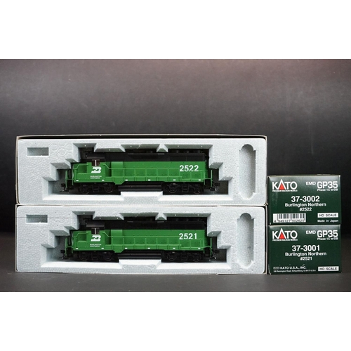 206 - Two boxed Kato HO gauge  EMD GP35 Phase 1C w/DB Burlington Northern locomotives to include 37-3001 #... 