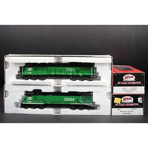 216 - Two boxed Atlas Model Railroad HO gauge Burlington Northern locomotives to include No 8620 C30-7 Roa... 