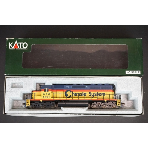 229 - Three boxed Kato HO gauge locomotives to include 37-6323 Conrail #6324, 37-1310 CNW Operation Lifesa... 