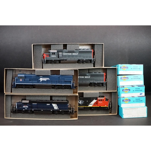 232 - Five boxed Athearn HO gauge locomotives to include s4761 Cotton Belt 9664, 3466 3466 U30C PWR MOPAC,... 