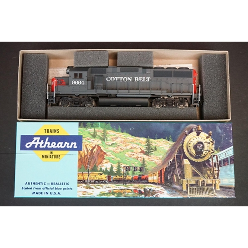 232 - Five boxed Athearn HO gauge locomotives to include s4761 Cotton Belt 9664, 3466 3466 U30C PWR MOPAC,... 