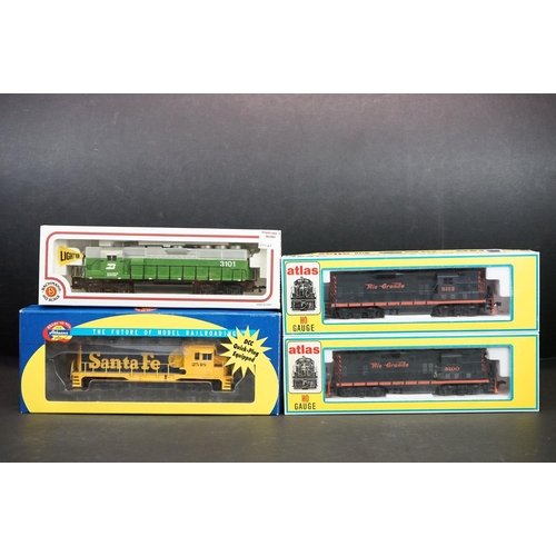 233 - Four boxed HO gauge locomotives to include 2 x Atlas (8209 Rio Grande Road #5112 & 8208 Rio Grande R... 