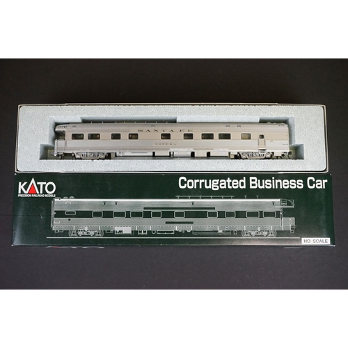 234 - Three boxed Kato HO gauge Corrugated Business Cars to include 35-6003 Chicago Burlington & Quincy, 3... 