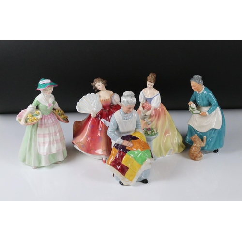 107 - Five Royal Doulton Figurines including Alexandra HN3286, Eventide HN2814, First Waltz HN2862, Daffy ... 