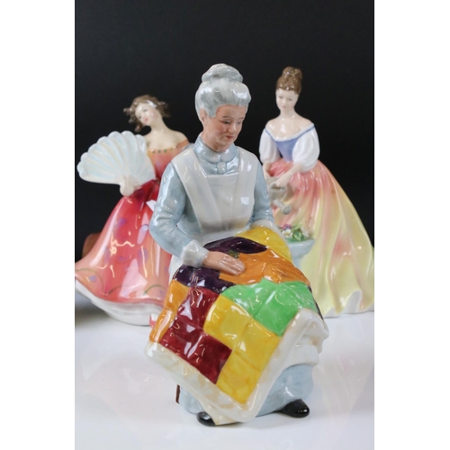 107 - Five Royal Doulton Figurines including Alexandra HN3286, Eventide HN2814, First Waltz HN2862, Daffy ... 