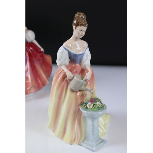 107 - Five Royal Doulton Figurines including Alexandra HN3286, Eventide HN2814, First Waltz HN2862, Daffy ... 