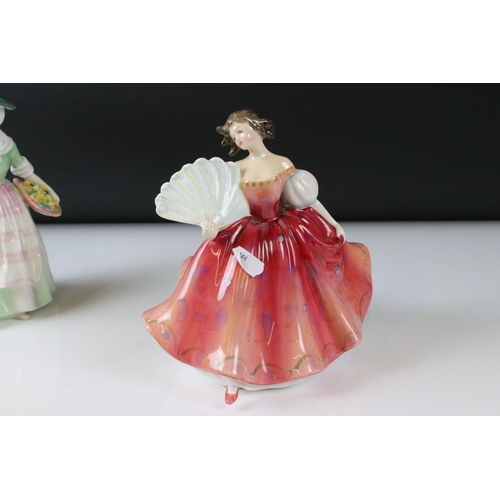 107 - Five Royal Doulton Figurines including Alexandra HN3286, Eventide HN2814, First Waltz HN2862, Daffy ... 