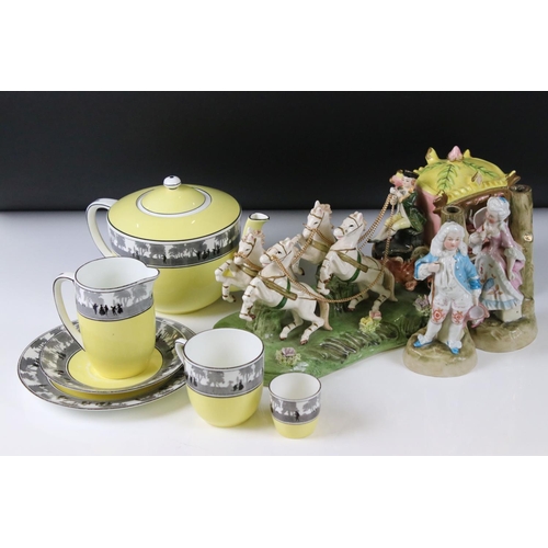 111 - Mixed lot of Ceramics including Early 20th century Foley China yellow ground part Tea Set with black... 