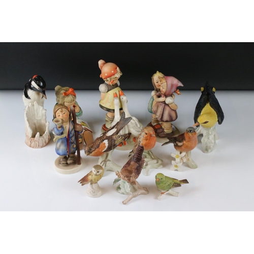 112 - Four Large Goebel Hummel Figures, tallest 18cm together with Goebel Greater Spotted Woodpecker 18cm ... 