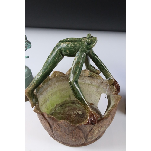 113 - Unusual Studio Pottery Bowl in the form of a Frog stood on a Basket, 23cm high together with A M Ada... 