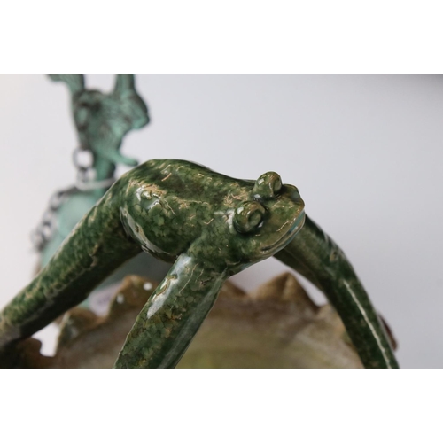 113 - Unusual Studio Pottery Bowl in the form of a Frog stood on a Basket, 23cm high together with A M Ada... 