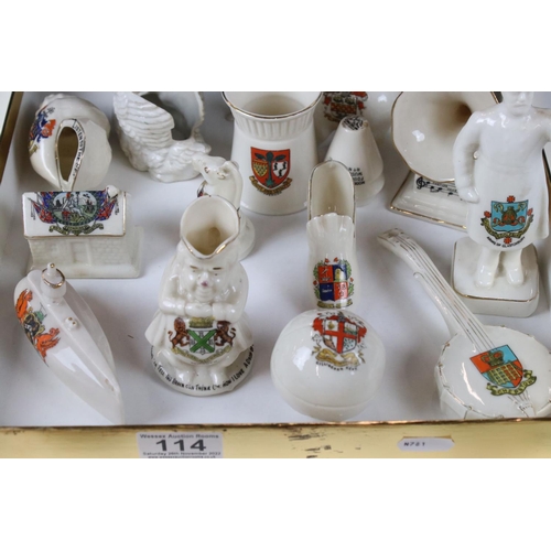 114 - Twenty Two items of Crested Souvenir Ceramics including Policeman, Yorkshireman, Football, Banjo, Su... 