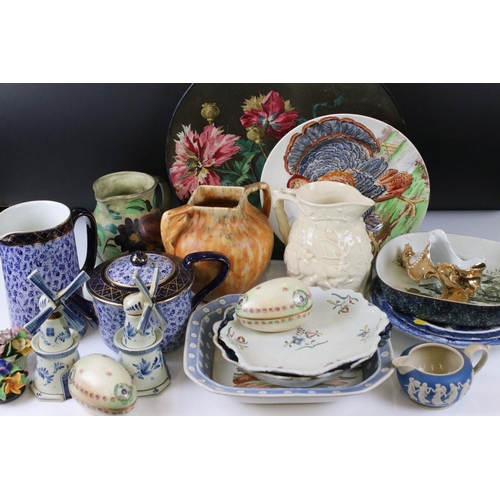 117 - Mixed Lot of Ceramics including Royal Copenhagen Dish decorated with ducks, 22cm long, Shorter Jug, ... 