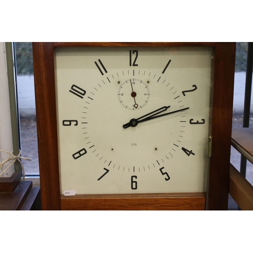 131 - Mid century Teak cased ' ITR ' Clocking in Clock, the white dial with Arabic numerals and seconds di... 