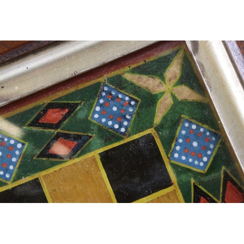 132 - A 19th century Folk Art painted glass chess board/draughts board, with naively decorated borders, in... 