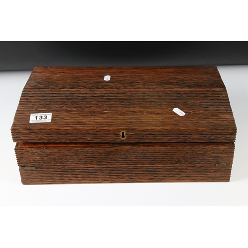 133 - Anglo Indian Reeded Snakewood Writing Slope Box, opening to a fitted interior with brown writing sur... 