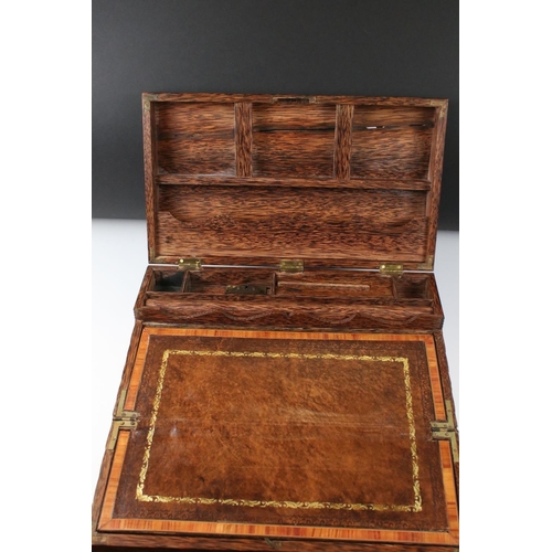 133 - Anglo Indian Reeded Snakewood Writing Slope Box, opening to a fitted interior with brown writing sur... 