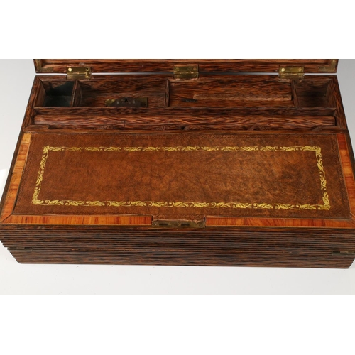 133 - Anglo Indian Reeded Snakewood Writing Slope Box, opening to a fitted interior with brown writing sur... 