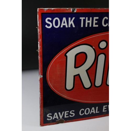 136 - Enamel Advertising Sign ' Rinso, soak the clothes - that's all, saves coal every wash-day, 61cm x 46... 