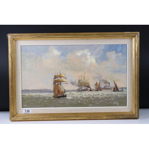 139 - Vic Ellis (1921-1984) Oil Painting on Canvas of Sailing Boats  and Steam Boats at sea, signed lower ... 