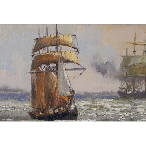 139 - Vic Ellis (1921-1984) Oil Painting on Canvas of Sailing Boats  and Steam Boats at sea, signed lower ... 