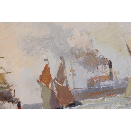 139 - Vic Ellis (1921-1984) Oil Painting on Canvas of Sailing Boats  and Steam Boats at sea, signed lower ... 