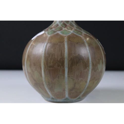 14 - Boch Gres Keramis Stoneware Bulbous Vase designed by Charles Catteau with  green and brown glazed de... 