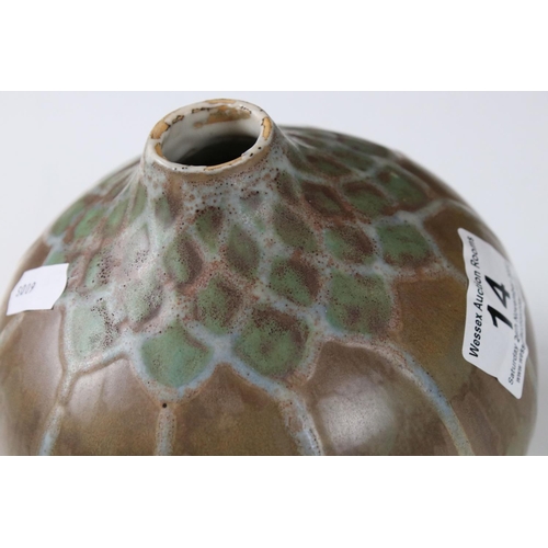 14 - Boch Gres Keramis Stoneware Bulbous Vase designed by Charles Catteau with  green and brown glazed de... 